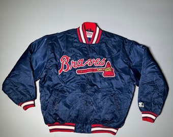 Veste de base Atlanta Braves MLB Diamond Collection Bomber universitaire en satin en satin vintage des années 90 Fabriqué en Corée Taille XXL