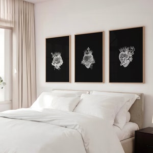 Three Hearts of the Holy Family Hearts Prints Set of 3, Black and White Wall Art Roman Catholic Art Set of 3 Artwork Poster DIGITAL ONLY
