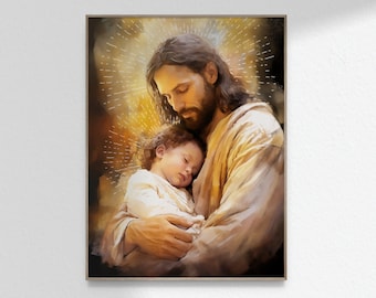 St. Joseph and Baby Jesus Art Saint Joseph Art Catholic Father Dad Gift Christian Art Printable Bible Wall Art  DIGITAL DOWNLOAD