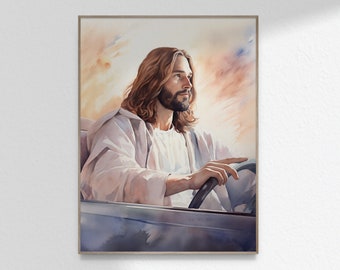 Jesus Take the Wheel, Christ Driving Car, Watercolor ...
