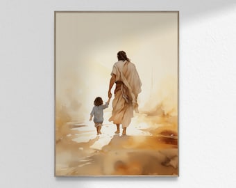 Come Follow Me, Jesus Christ Walking With a Child, Bible Art, Christian Art, Printable Digital Art, Wall Art  DIGITAL DOWNLOAD