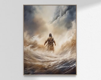 No Storm Too Big, Jesus Christ Walking on Water, Watercolor Painting, Christian Bible Wall Art Print Poster Printable DIGITAL DOWNLOAD Jpg