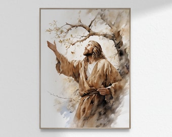 Jesús marchita la higuera Jesús maldice parábola pintura acuarela cristiana pared arte impresión Biblia cartel SUD imprimible DESCARGA DIGITAL Jpg