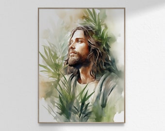 Hosanna Jesus Christ Palm Leaves, Christian Hosianna Watercolor Painting Bible Wall Art Print Poster Printable DIGITAL DOWNLOAD JPG