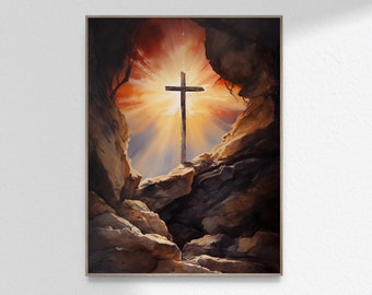 Resurrection of Jesus Art Risen Christ Art Easter Rebirth Empty Tomb Christian Bible Wall Art Print Poster Printable DIGITAL DOWNLOAD JPG