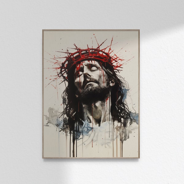 Jesus Christ Crown of Throns, Crucifixion Watercolor Painting, Modern Christian Bible Wall Art Print Poster Printable DIGITAL DOWNLOAD JPG