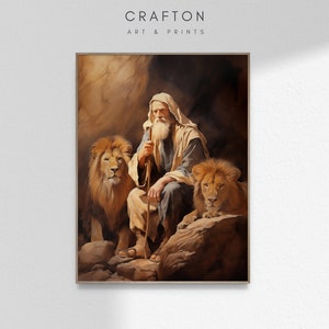 Daniel in the Lion&#39;s Den Daniel Lions Den Christian Watercolor Painting Christian Bible Wall Art Print Poster Printable DIGITAL DOWNLOAD