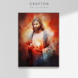 Sacred Heart of Jesus Light of Christ Painting Christian Art Print Wall Art Artwork Printable Christian Valentine Gift DIGITAL DOWNLOAD