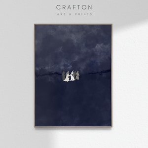 Bleeding Woman Touching Jesus Navy Dark Blue Christian Minimal Modern Painting, Bible Print Faith Wall Art DIGITAL DOWNLOAD