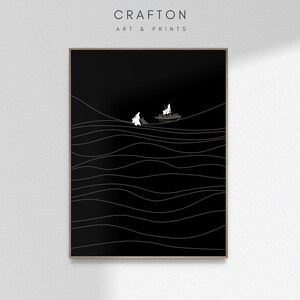 Jesus Walking on Water Saves Peter, Black White Christian Bible Modern Sketch Painting Print, Printable Wall Art DIGITAL DOWNLOAD