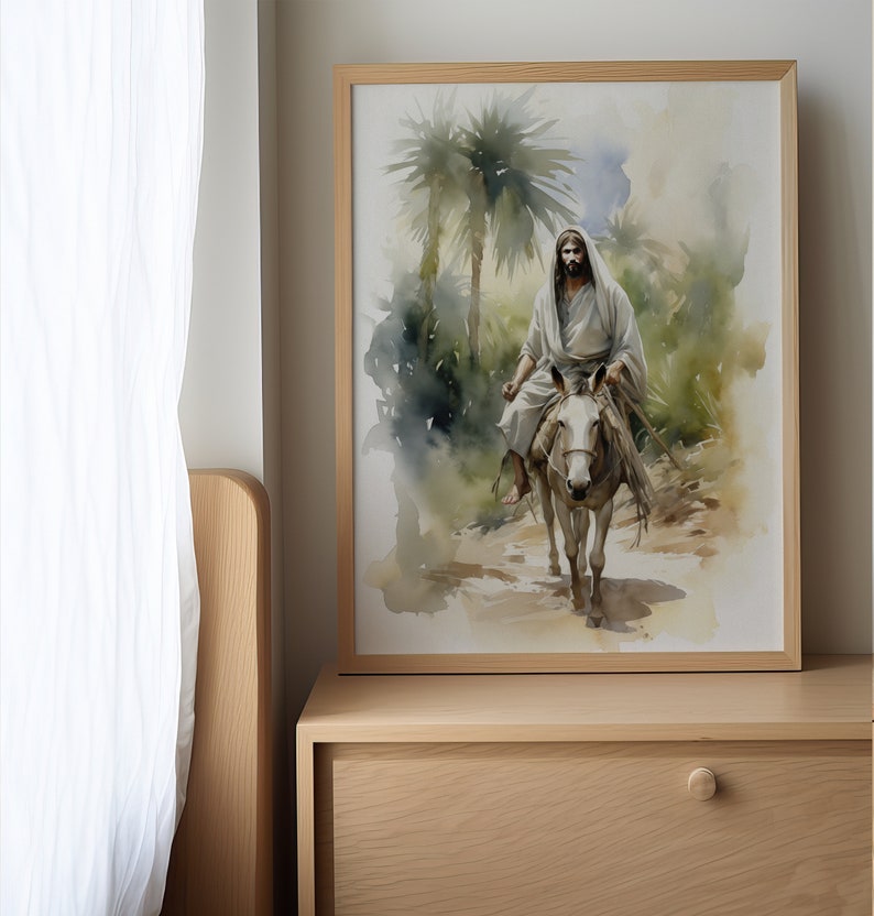 Jesus on a Donkey Riding to Jerusalem Art Wall Decor Picture Poster ...