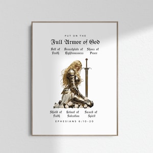Zet de volledige wapenrusting van God aan Efeziërs 6 10 Cadeau voor meisjes Kinderkamer Wall Art Print Christelijke doop Cadeau Poster Afdrukbare DIGITALE DOWNLOAD