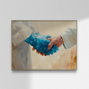 Jesus Holds Nurse&#39;s Hand, Christian Nurse Gift Christian Art, EMT Doctor Handshake Painting Wall Print Poster Printable DIGITAL DOWNLOAD