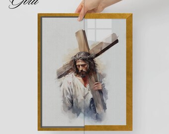 十字架を背負うイエス、十字架刑のイエスのキリスト教の壁アート絵画