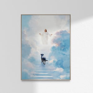 Gesù incontra un Labrador nero in Paradiso, Gesù con il Labrador, Arte per la perdita di un animale domestico, Regalo, Stampa artistica cristiana, Dipinto, Stampabile, DOWNLOAD DIGITALE Jpg