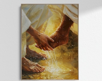 Jesus Washing Feet Art Christ Washes Feet Art, Feet of Jesus Christian Wall Art Watercolor Painting Bible Print Printable DIGITAL DOWNLOAD