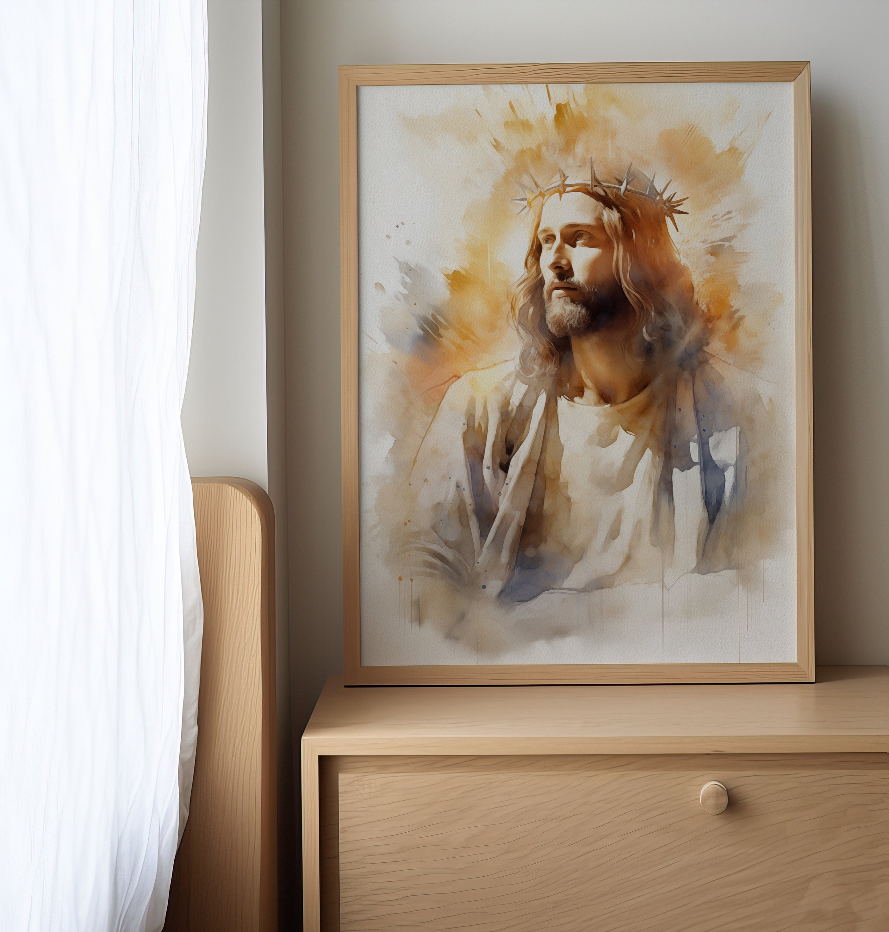 Jesus King of Kings Art Crown of Thorns Christian Gift Idea Watercolor ...