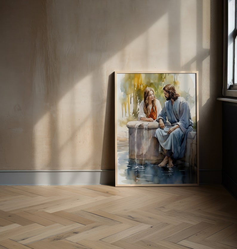 Jesus and Samaritan Woman at the Well, John 4, Christian Watercolor ...