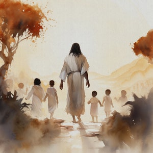 Black Jesus Walking With Children Art Black Christ With Children Print ...