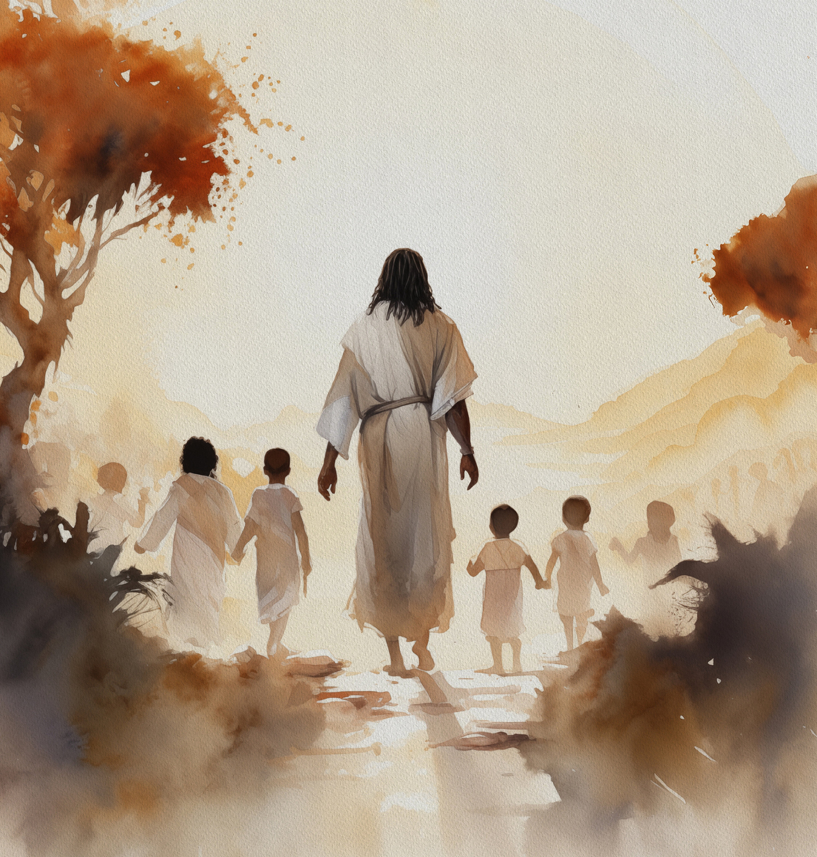 Black Jesus Walking With Children Art Black Christ With Children Print ...