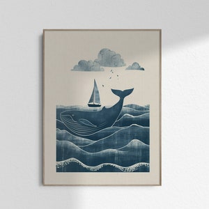Christian Nursery Wall Art Jonás y el gran pez Arte Jonás y la ballena Imprimir imagen imprimible Pintura Niños Cartel DESCARGA DIGITAL