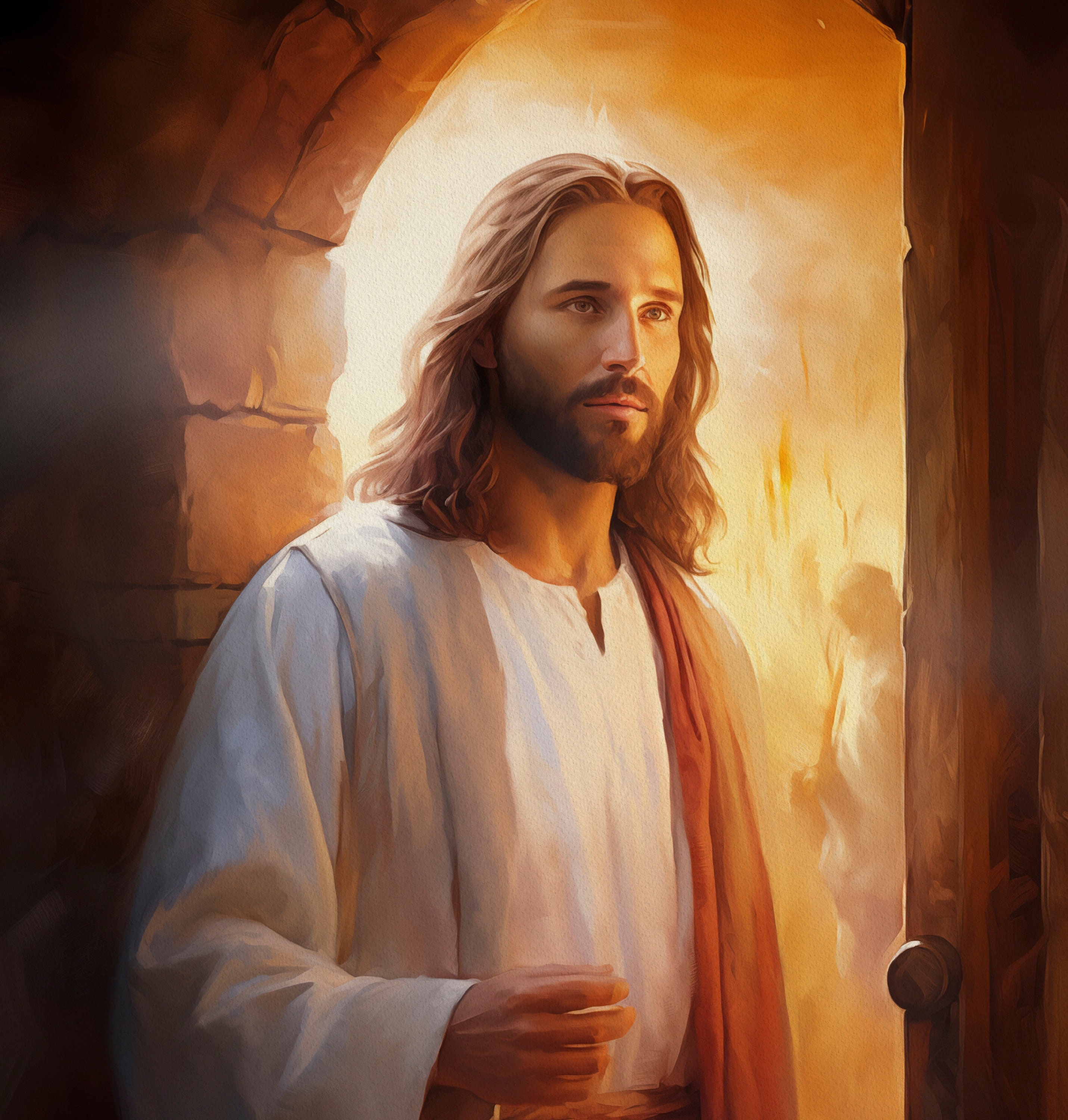 ドアをノックするイエスキリスト救世主絵画キリスト教聖書 LDS