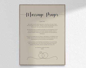 Marriage Prayer Couple Gift, Beige Christian Prayer with Wedding Rings Bible Work Wall Art Print Image Poster Printable DIGITAL DOWNLOAD