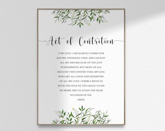 Act of Contrition Prayer Gift Floral Christian Prayer Home Decor Prayer Bible Wall Art Print Image Poster Printable DIGITAL DOWNLOAD JPG