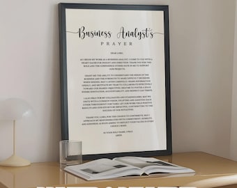 GEDRUKT Gebed voor zakelijke analist cadeau voor zakelijke analist, christelijke muurkunstposter gedrukte en ingelijste kunstwerken