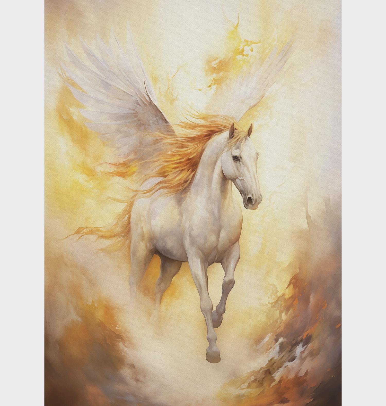 翼を持つ馬、ペガサスのキリスト教の壁アート絵画ポスタープリントと額