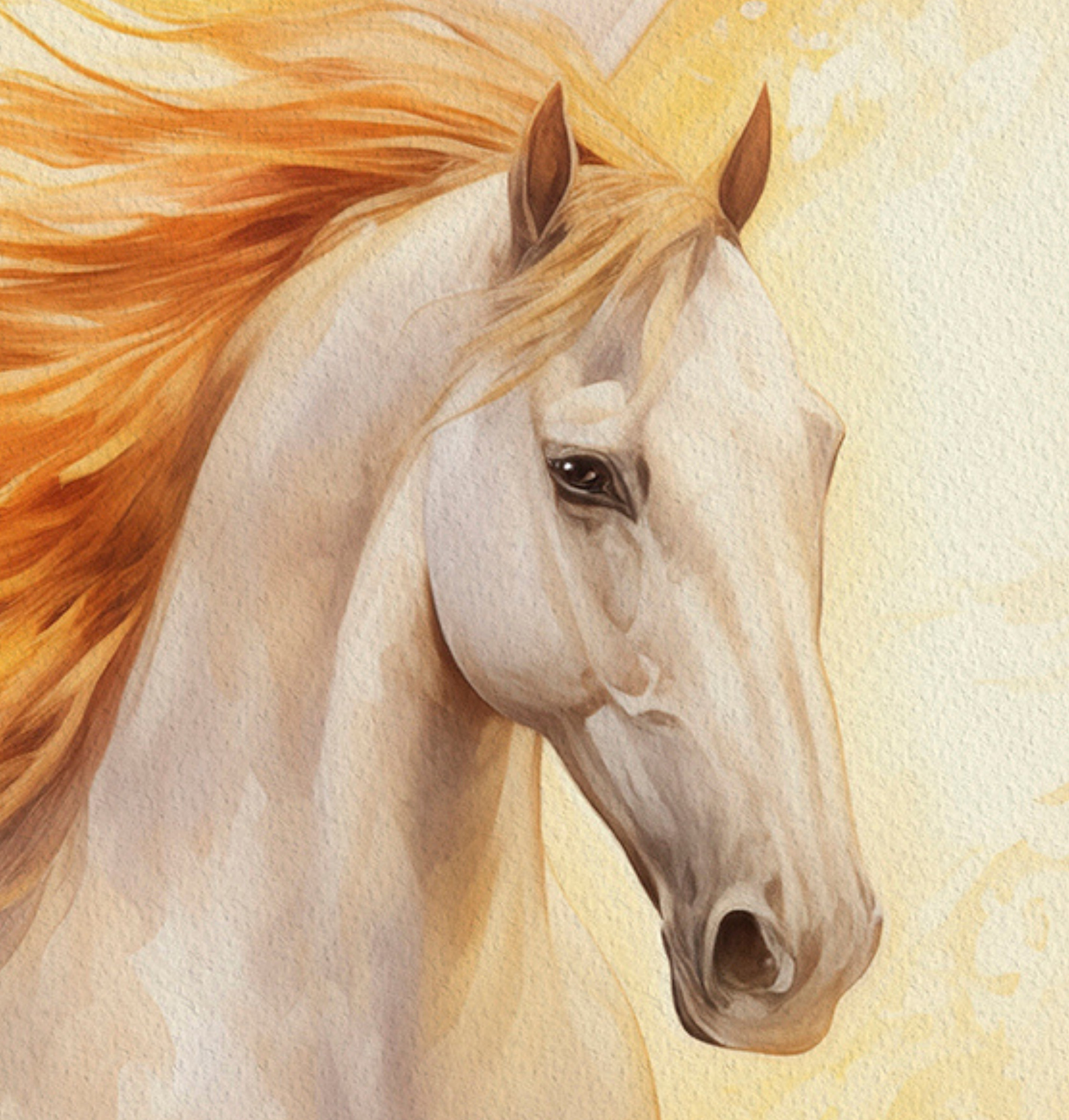 天使の馬ペガサス水彩画 翼のある馬の壁アート 白い種馬プリントアート