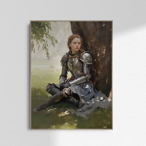 Santa Juana de Arco Impresión Caballero femenino bajo un árbol Regalo para niñas católicas niños habitación guardería pared arte impresión cartel cristiano DESCARGA DIGITAL
