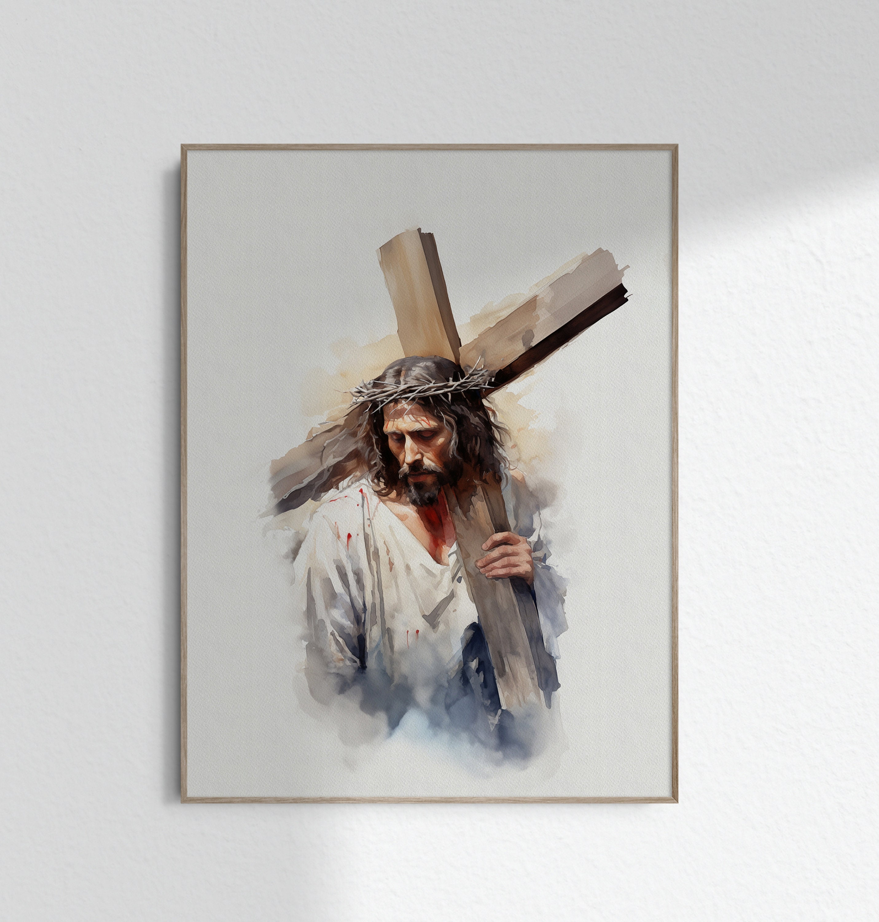十字架を背負うイエス 十字架とキリストを背負ったイエスの磔刑の絵画