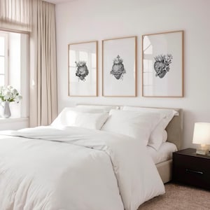 Three Hearts of the Holy Family Hearts Prints Set of 3, Black and White Wall Art Roman Catholic Art Set of 3 Artwork Poster DIGITAL ONLY