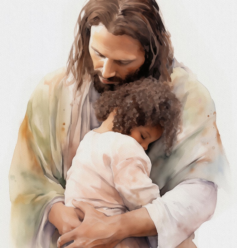 Child in Your Arms, Child of God, Jesus Christ Watercolor Painting