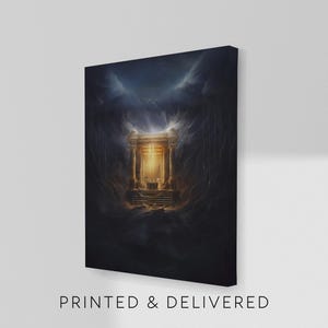 May include: A canvas print depicting a glowing temple at the end of a dark tunnel. The artwork features a dramatic, ethereal scene with a bright light emanating from the temple. The text "PRINTED & DELIVERED" is printed at the bottom.