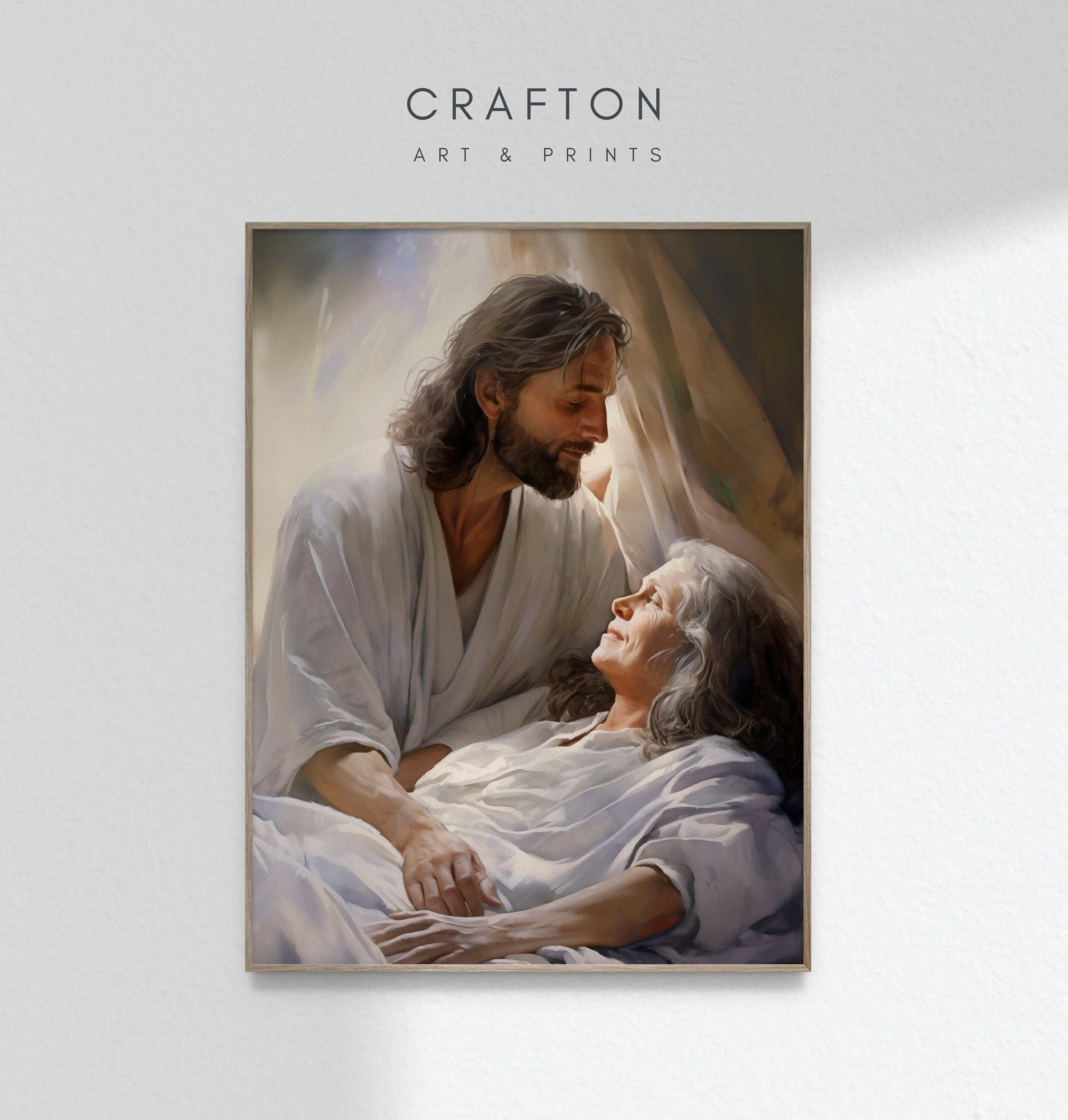 Jesus Heals Peter’s Mother-in-Law, Christian Watercolor Painting Bible Wall Art Print Poster Printable DIGITAL DOWNLOAD JPG