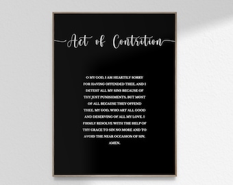 Act of Contrition Prayer Gift Christian Prayer Black White Home Decor Prayer Bible Wall Art Print Image Poster Printable DIGITAL DOWNLOAD
