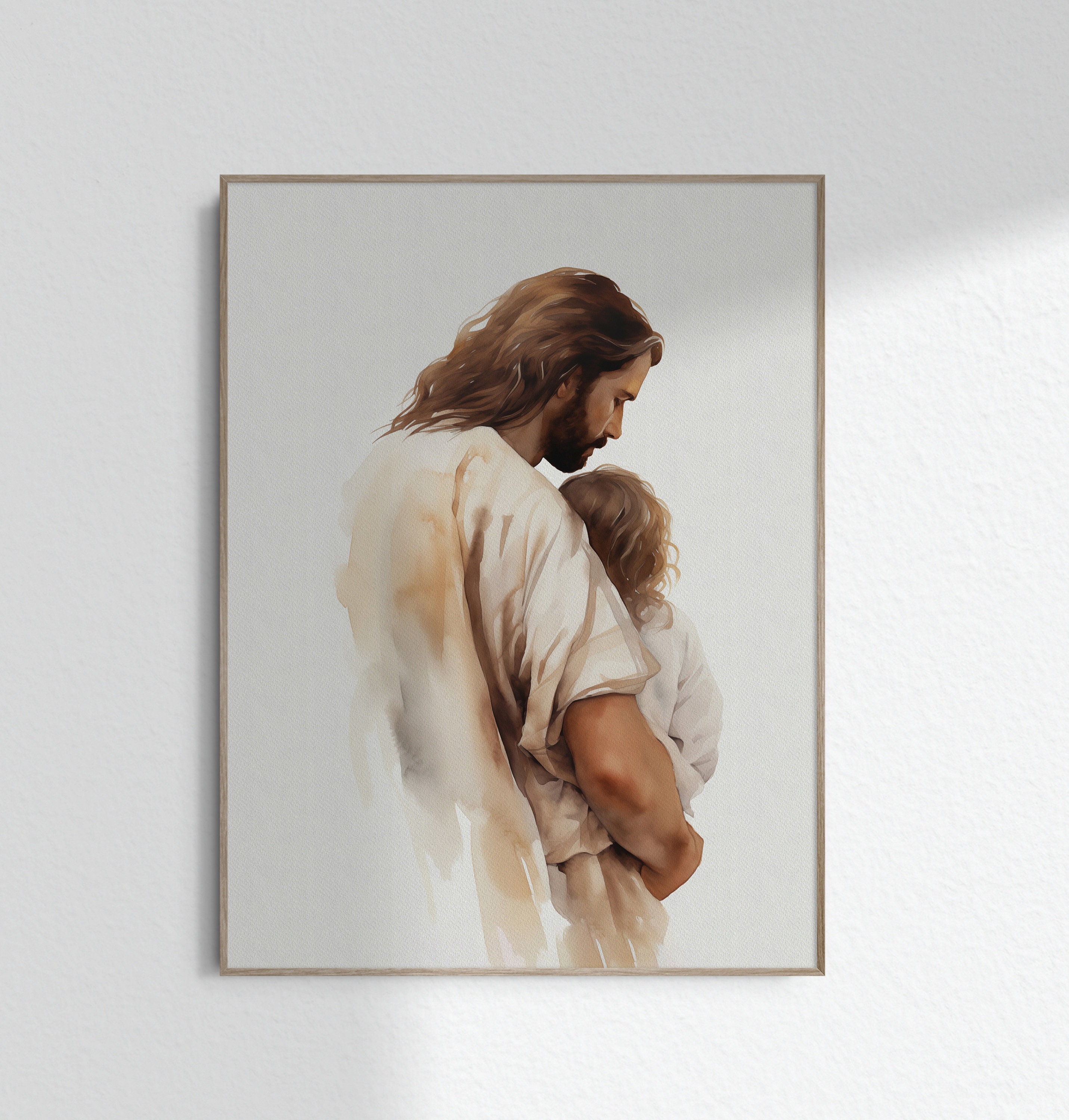 Jesus Holding Baby Art Jesus with Small Child Art Christian Dad Gift Christ Painting Wall Art Print Poster Printable DIGITAL DOWNLOAD Jpg