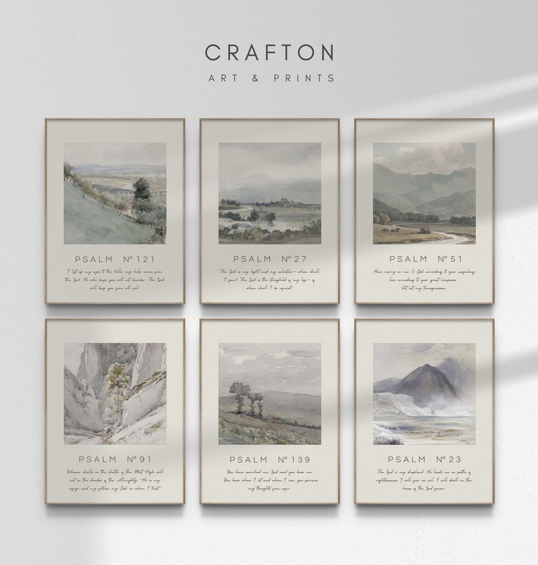 Scriptures Watercolour Set of 6, Bible Verse Scriptures of Psalms 121, 51, 27, 91, 139, 23 ...