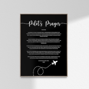 Pilotens bön pilotgåva flygbön svart flygplan kristen bön bibel kontorsarbete väggkonsttryck affisch utskrivbar digital nedladdning JPG