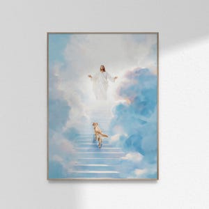 Gesù incontra il Golden Retriever in Paradiso, Gesù con il Golden Retriever Arte Regalo per la perdita di un animale domestico Stampa artistica da parete Pittura stampabile DOWNLOAD DIGITALE Jpg