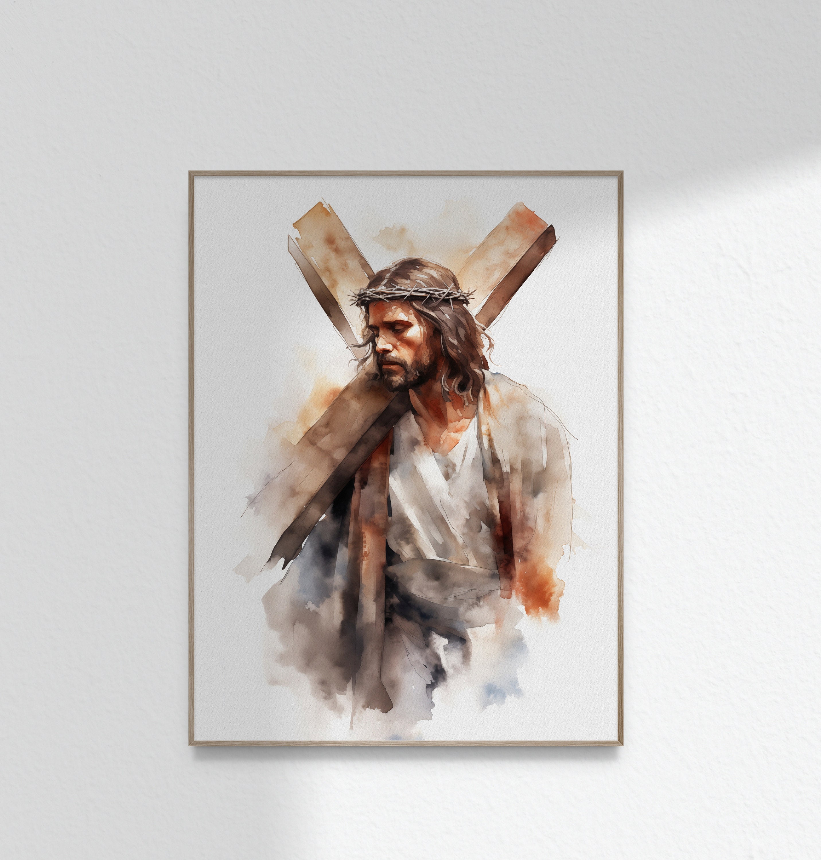 Jesus With Cross Jesus Carrying Cross Christ Cross Watercolor Painting Il Fullxfull.5678779997 Nbuy