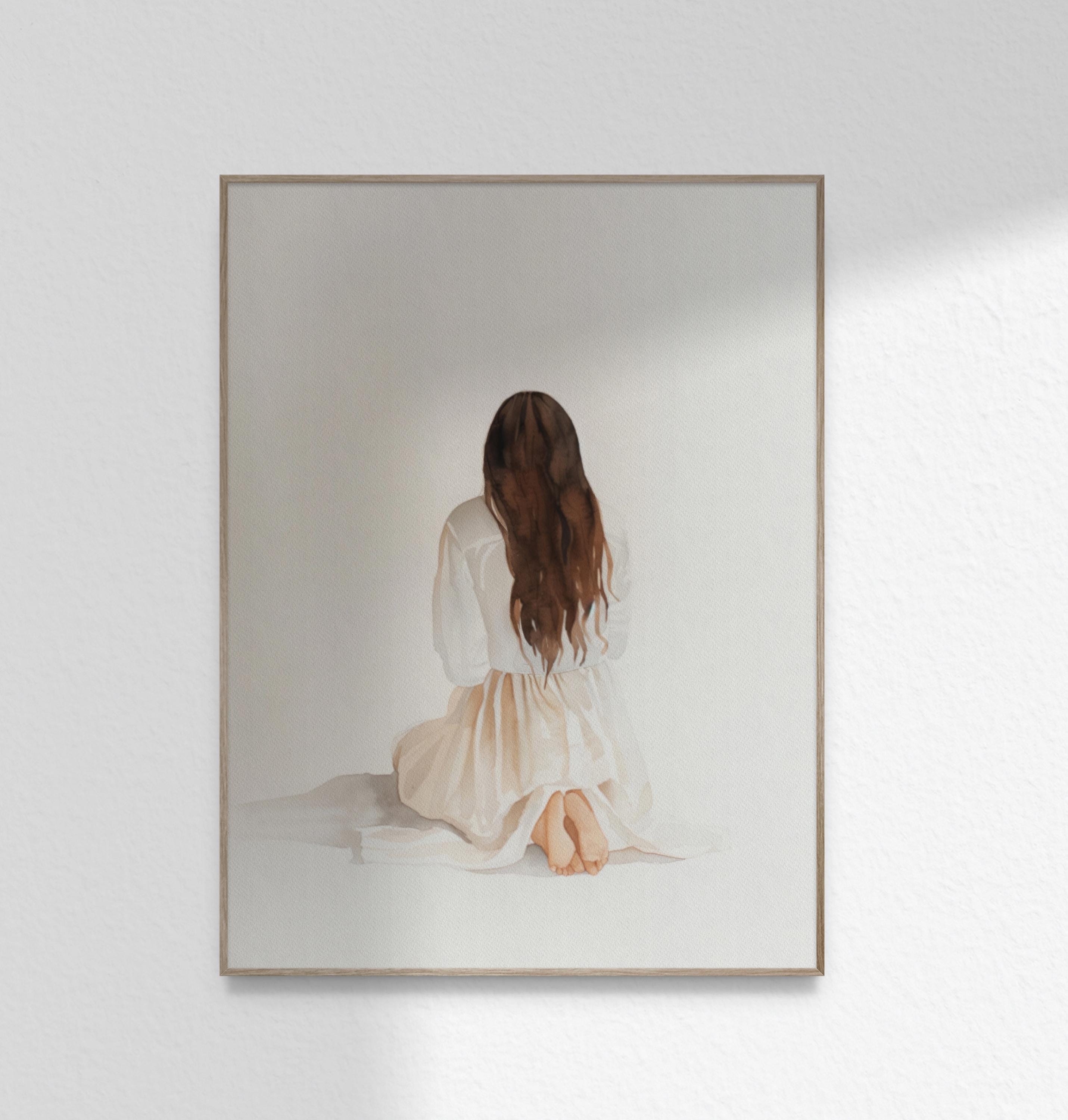 Praying Brunette Girl Wall Art Woman Lady Praying Art Christian