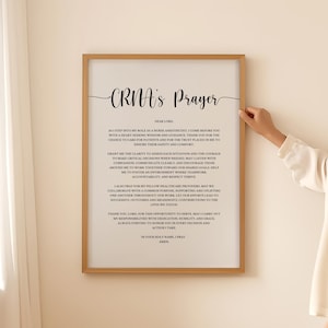 CRNA Prayer Certified Registered Nurse Anesthetists Prayer Gift for Nurse Anesthetist Christian Wall Art Print Printable Digital Download