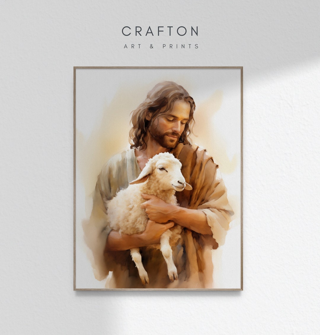 The Good Shepherd Art Jesus Christ Holding Lamb Art Watercolor