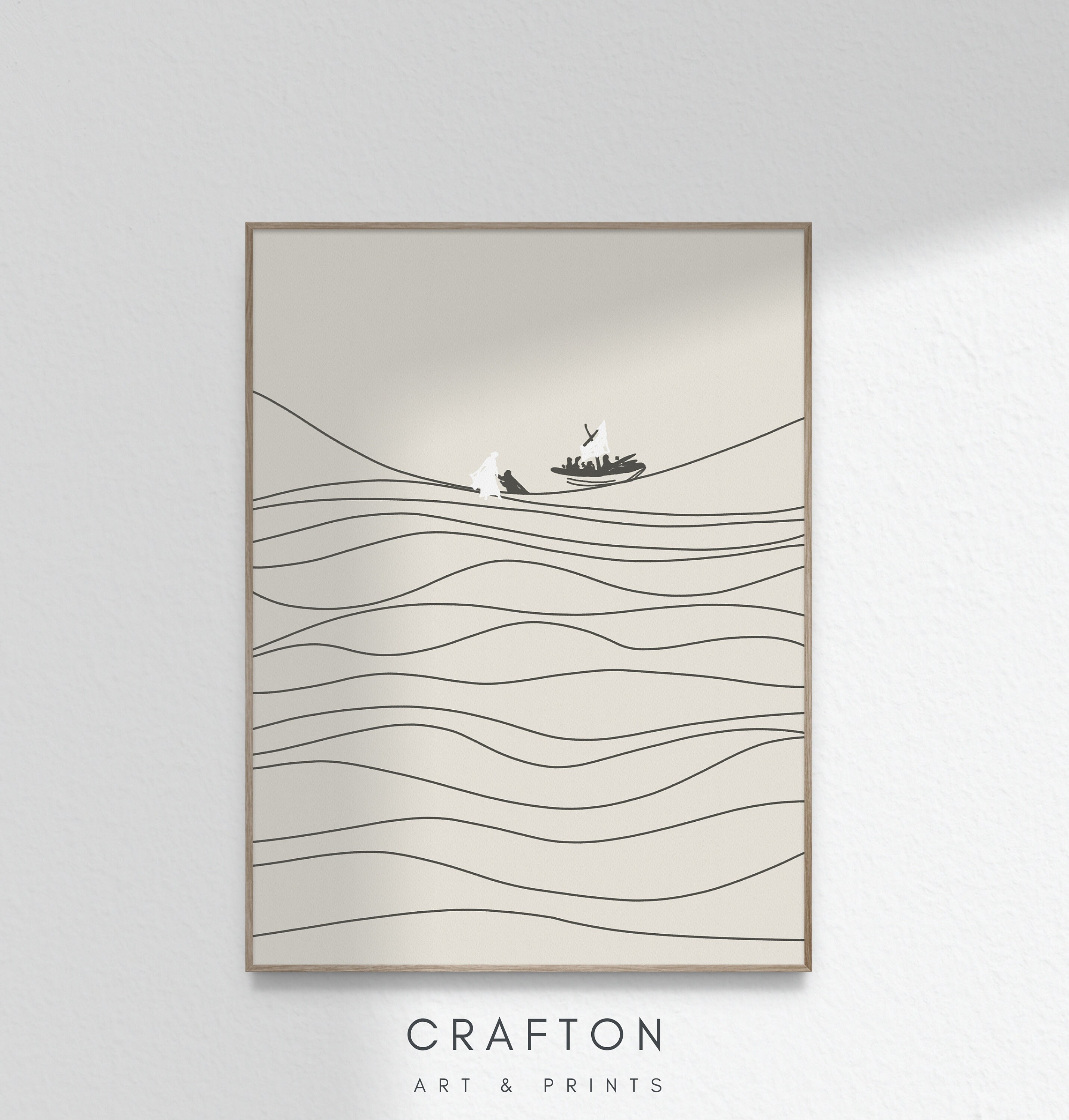 Jesus Walking on Water Saves Peter Grey Beige White Christian - Etsy