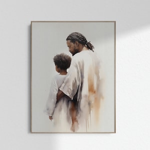 Black Jesus Christ With a Child Print Black Jesus with Black Kid Art Nursery Kids Room Christian Printable Bible Wall Art DIGITAL DOWNLOAD