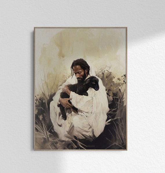 黒いイエスは99人を残して去る 善き羊飼いとしてのイエス 子羊と黒い