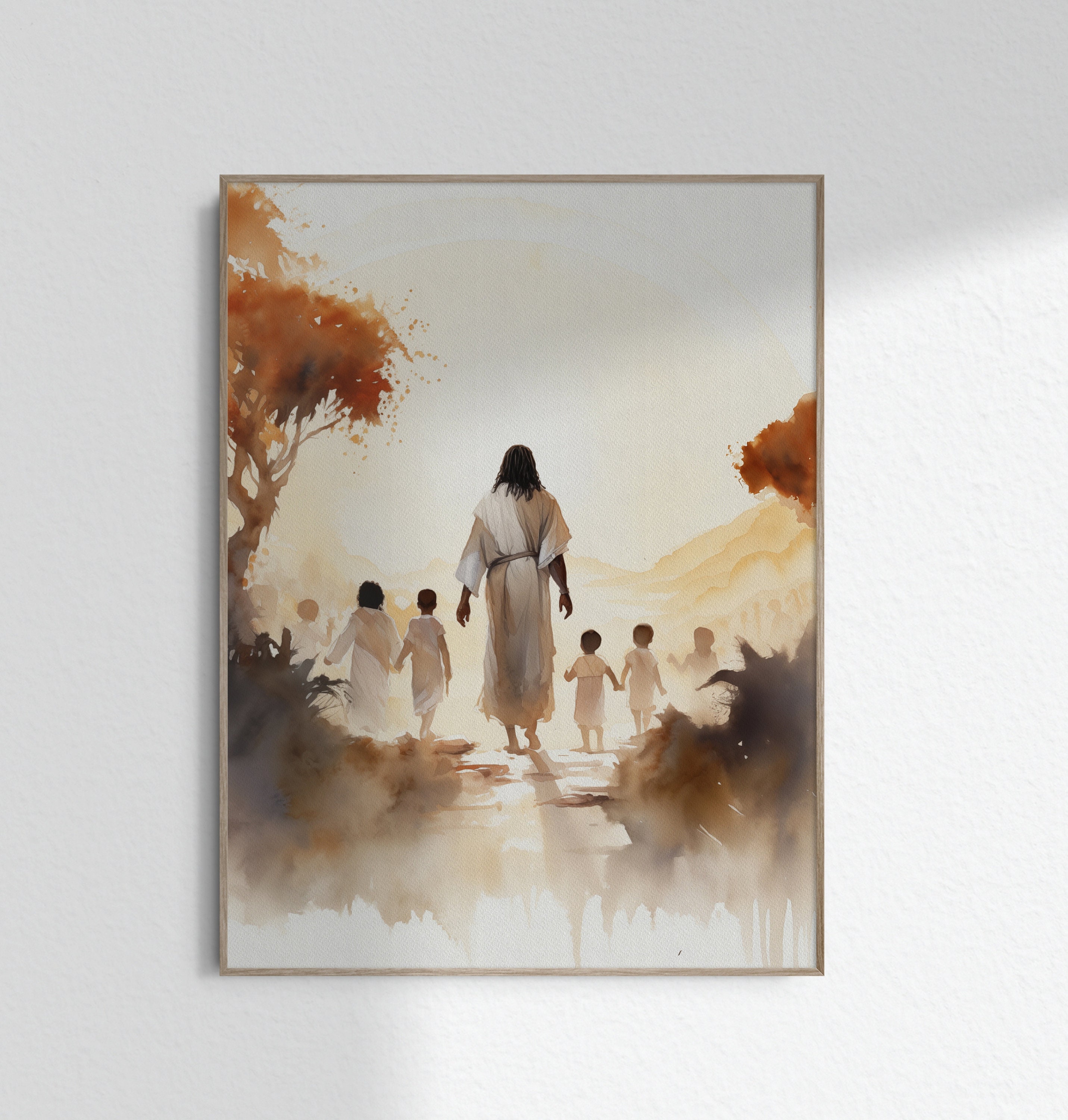 Black Jesus Walking With Children Art Black Christ With Children Print ...